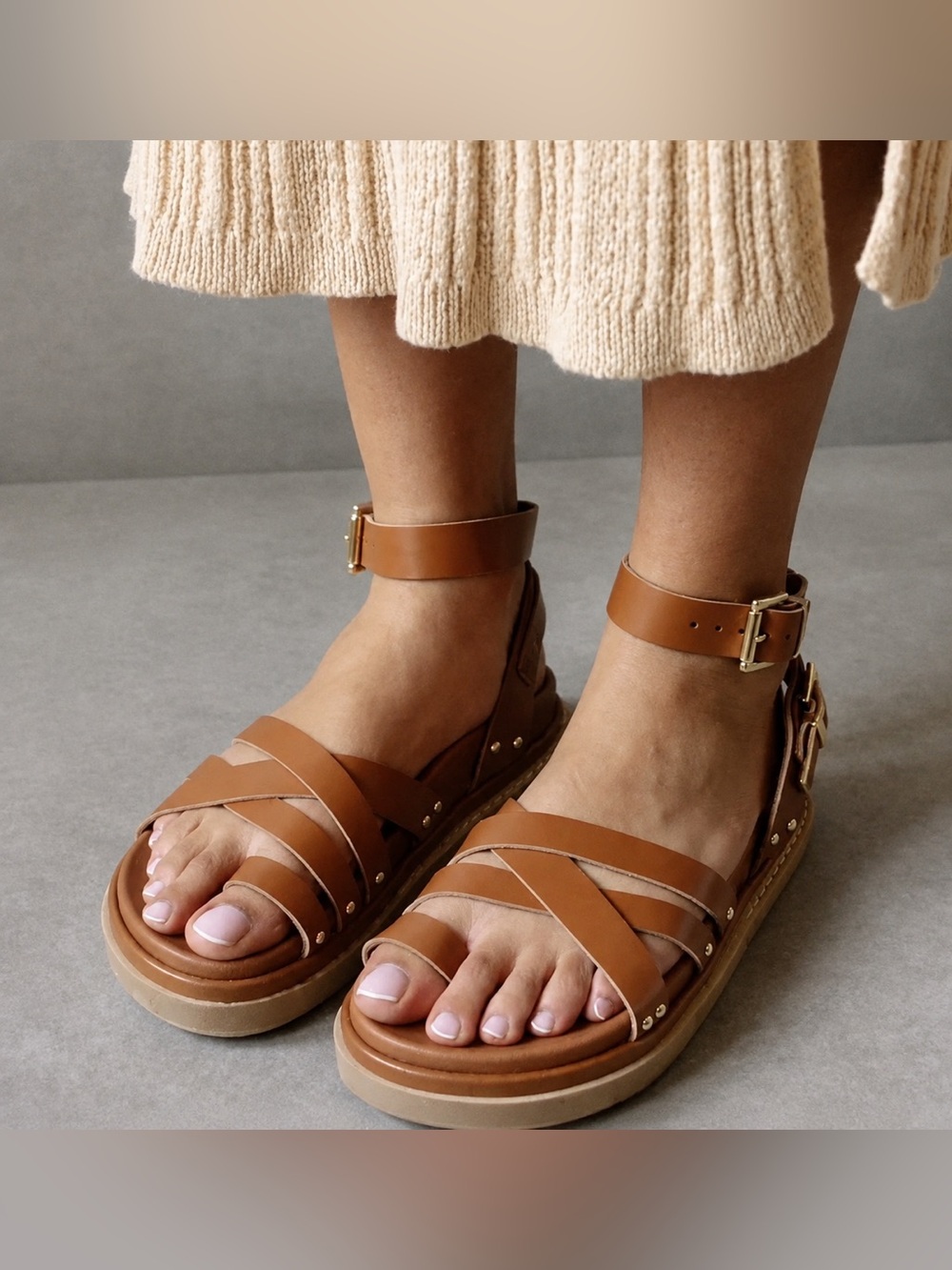 ALOHAS Buckle Up Tan Leather Platform Sandals US 9 $220